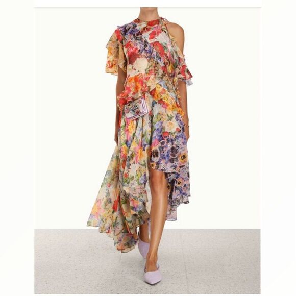 ZIMMERMANN Wonderland Flounce Floral Dress Asymmetrical High Low Tiered Ruffles - Picture 9 of 16